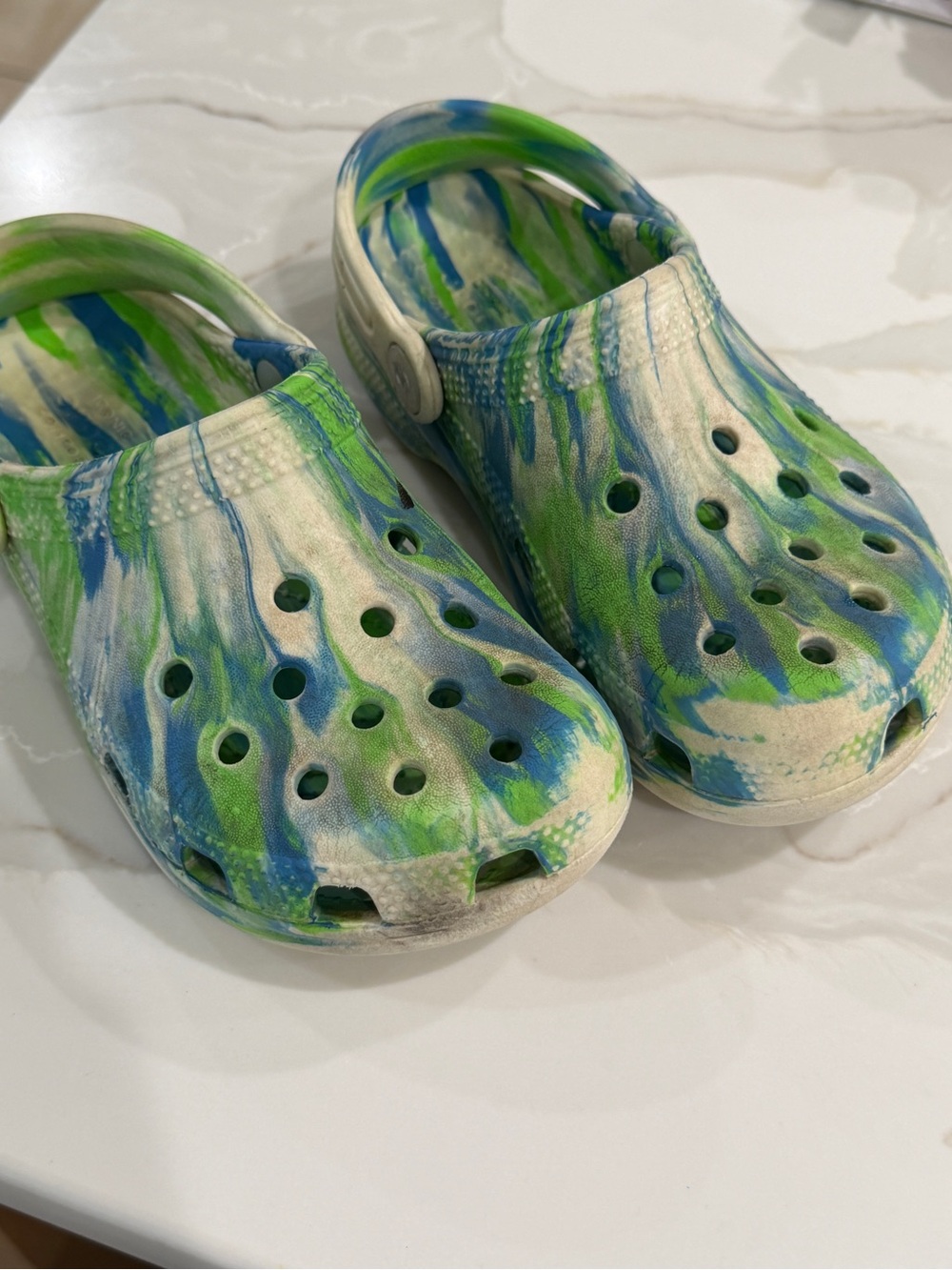Kids Green & Blue Tie-Dye Crocs 13